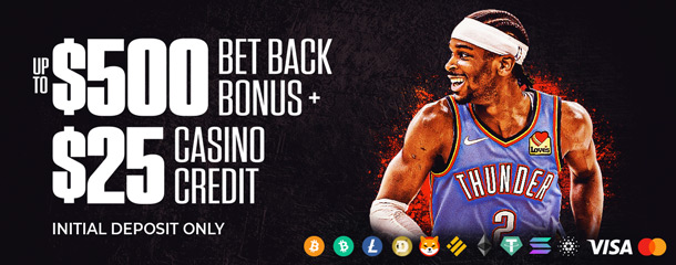 100% BET BACK BONUS + $25 CASINO CREDIT